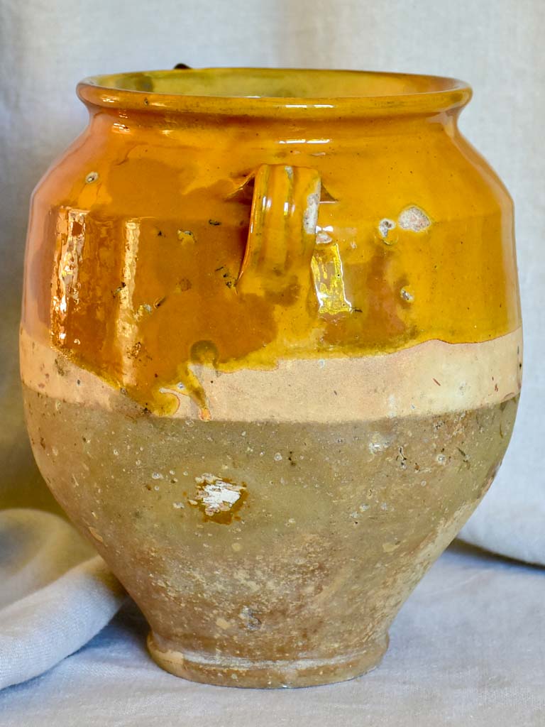 Antique French confit pot with ocher glaze 10¼"