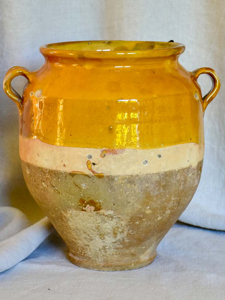 Antique French confit pot with ocher glaze 10¼"