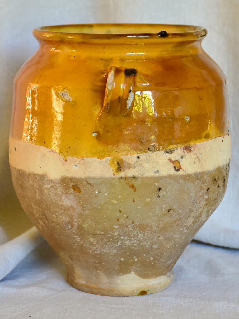 Antique French confit pot with ocher glaze 10¼"