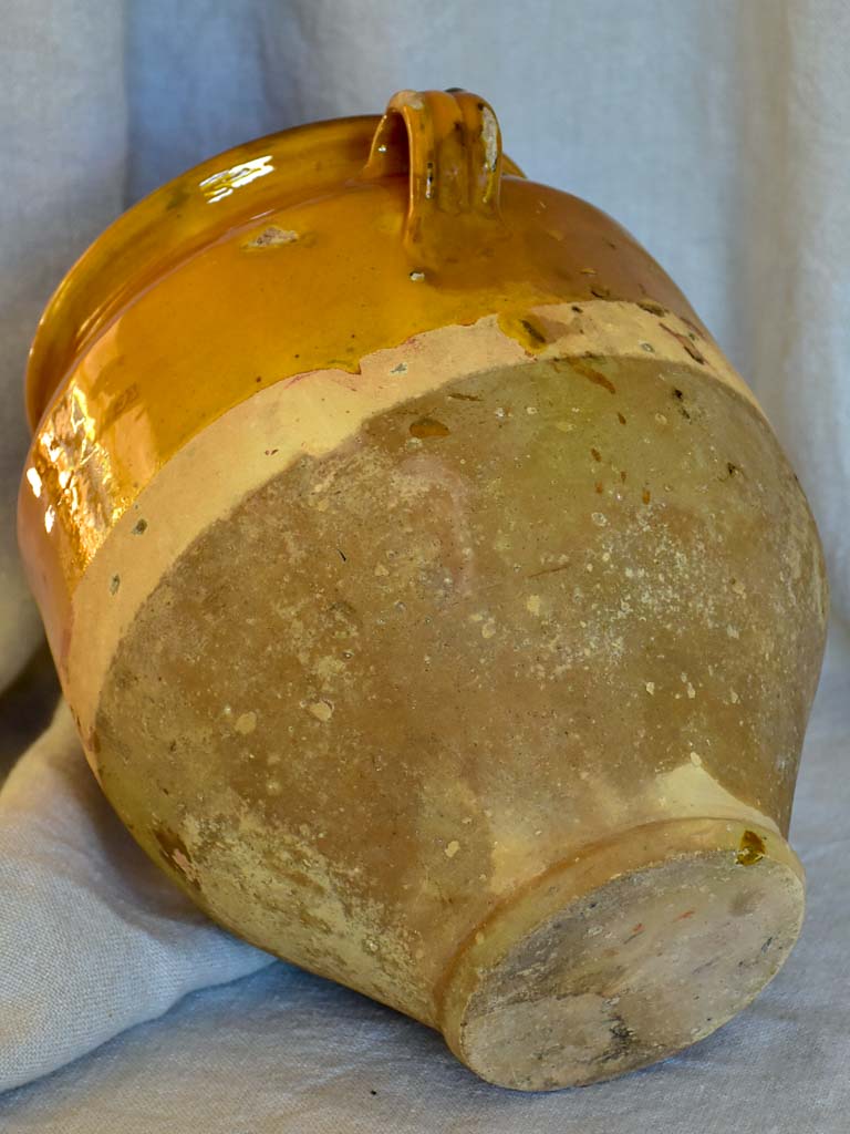 Antique French confit pot with ocher glaze 10¼"