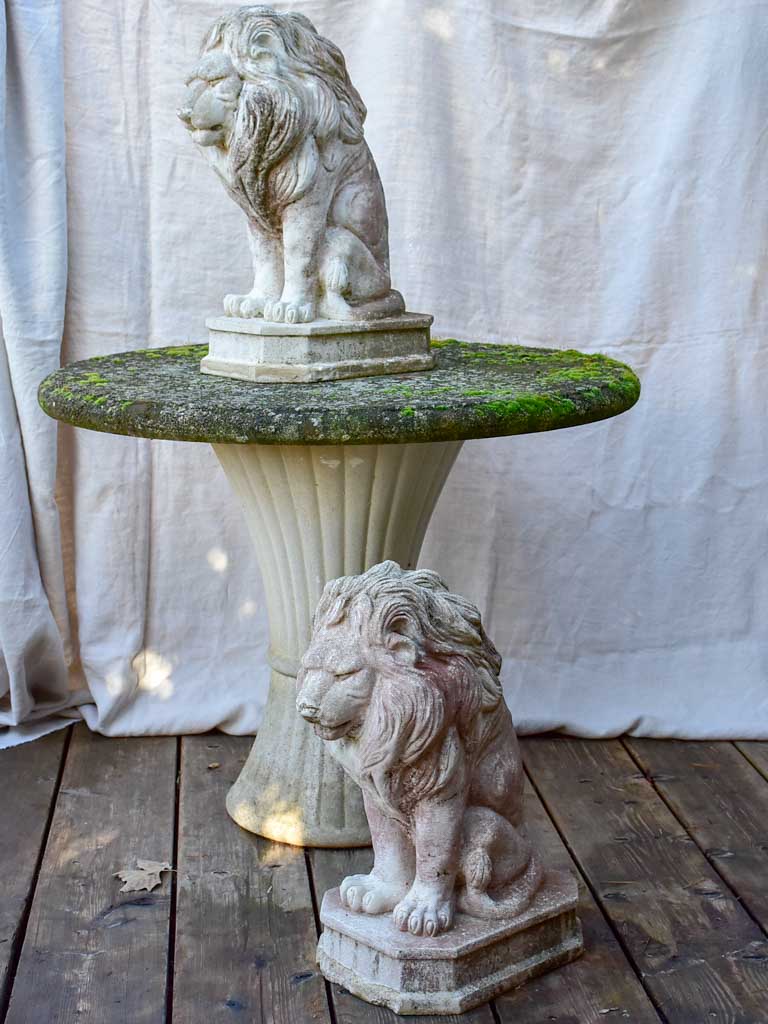 Pair of mid-century reconstituted stone lion garden sculptures