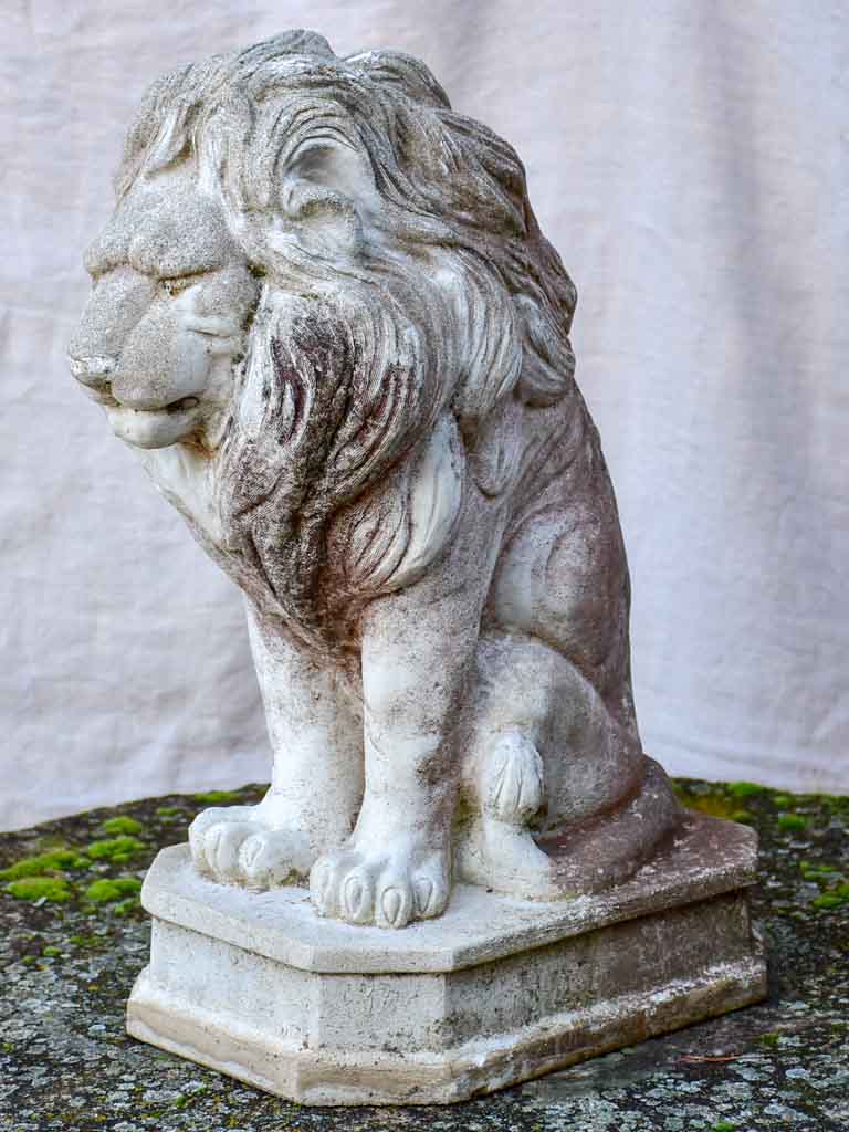 Pair of mid-century reconstituted stone lion garden sculptures
