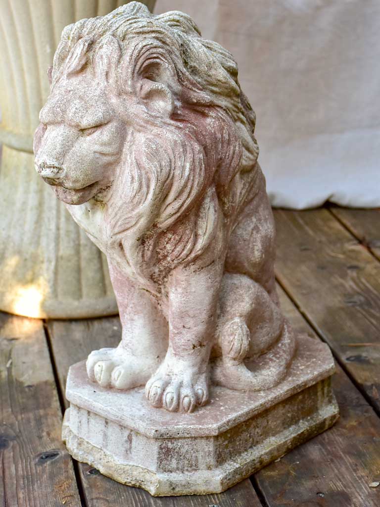 Pair of mid-century reconstituted stone lion garden sculptures
