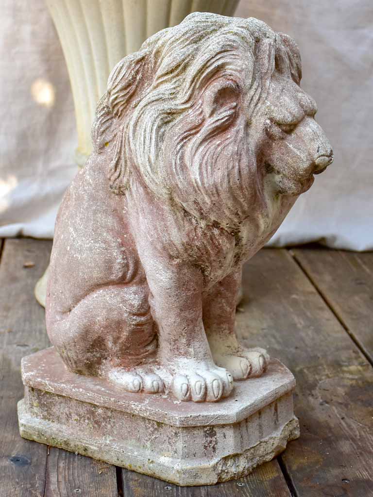 Pair of mid-century reconstituted stone lion garden sculptures