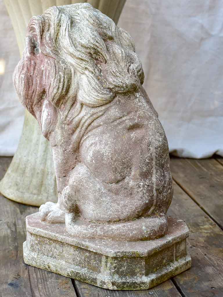 Pair of mid-century reconstituted stone lion garden sculptures