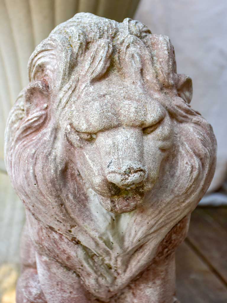 Pair of mid-century reconstituted stone lion garden sculptures