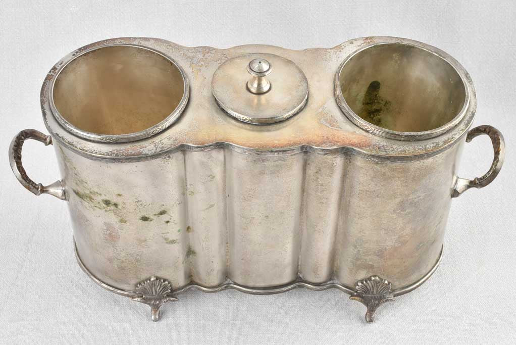 Silverplate antique French ice bucket 15¼"