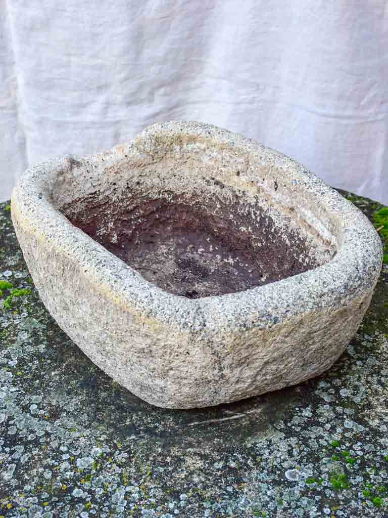 Antique French stone trough / basin 18½" x 14½"