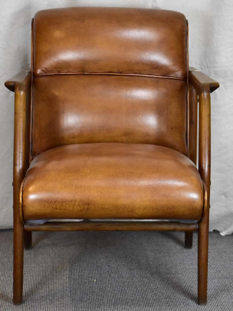 French mid century leather armchair