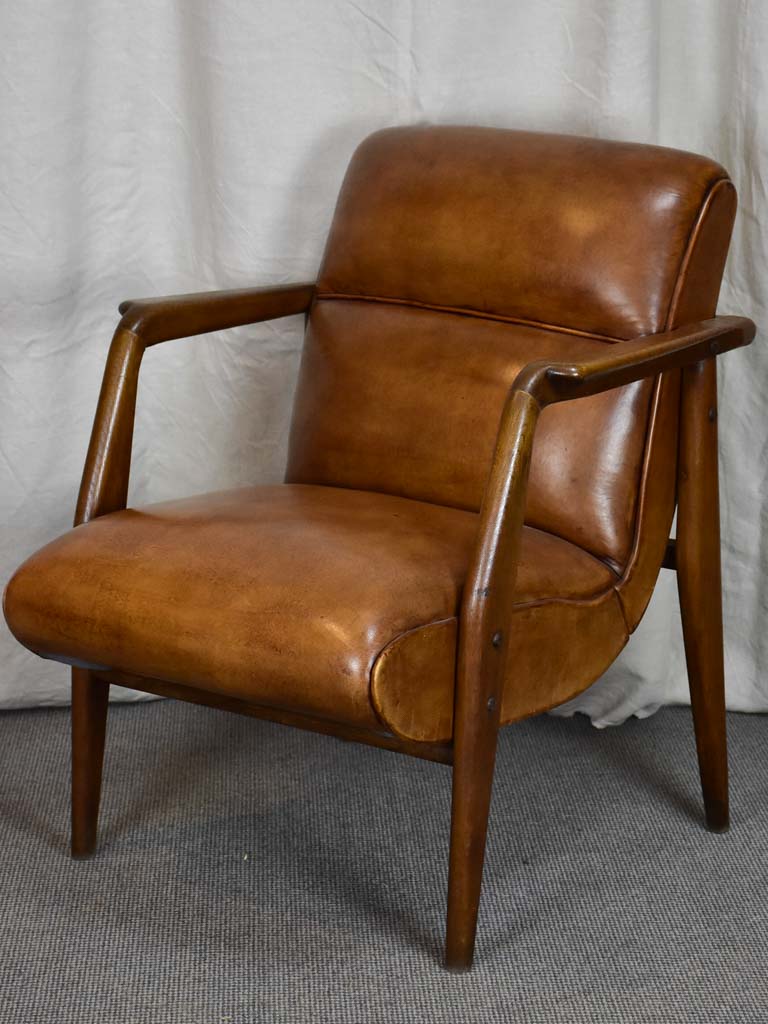 French mid century leather armchair