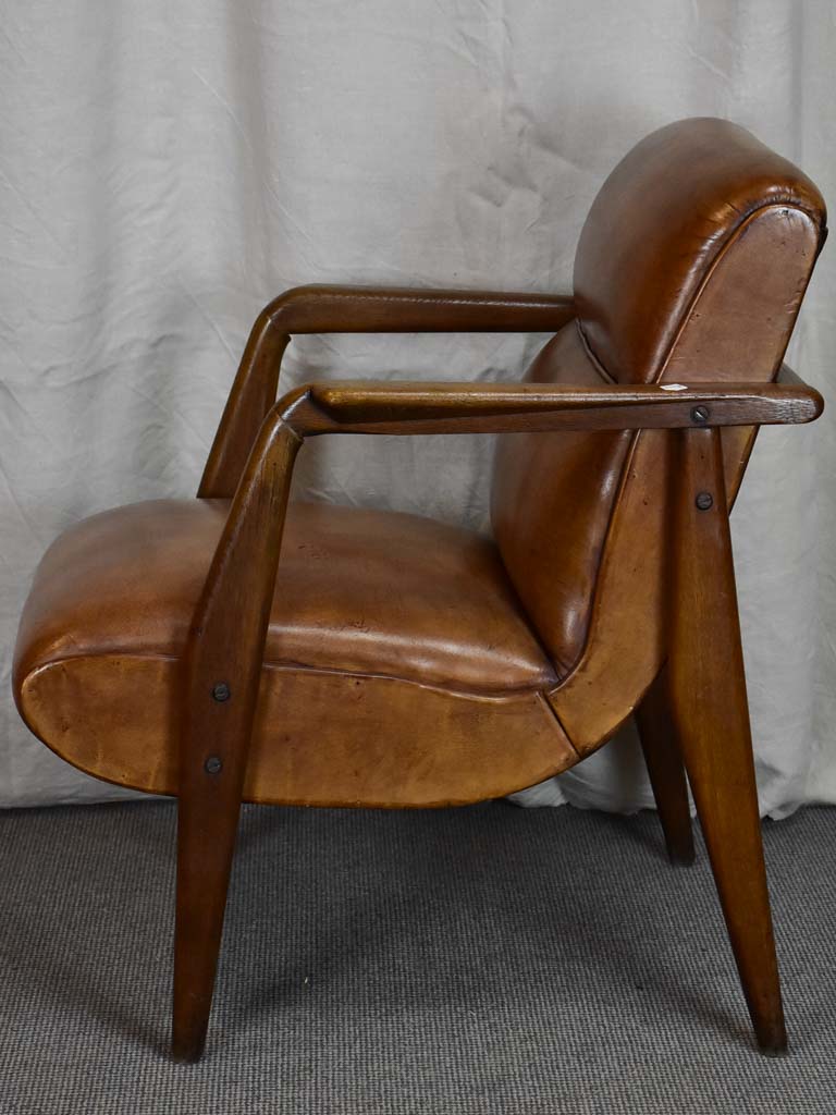 French mid century leather armchair