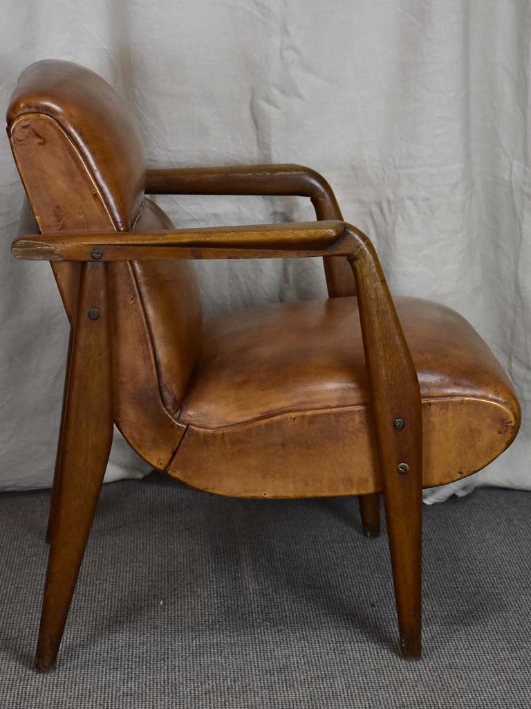 French mid century leather armchair