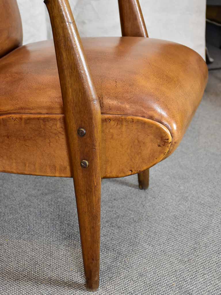 French mid century leather armchair