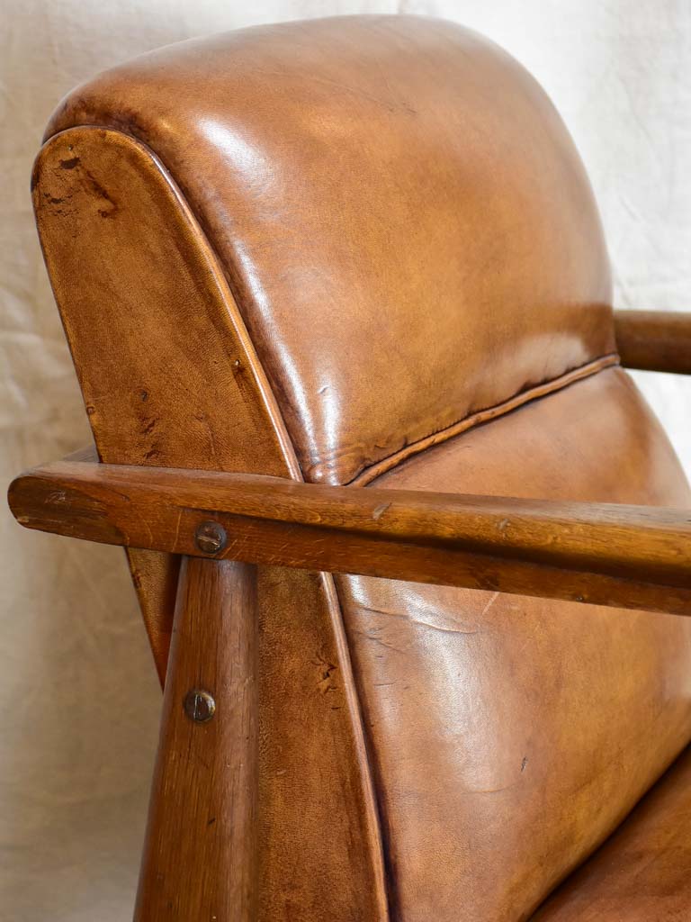 French mid century leather armchair