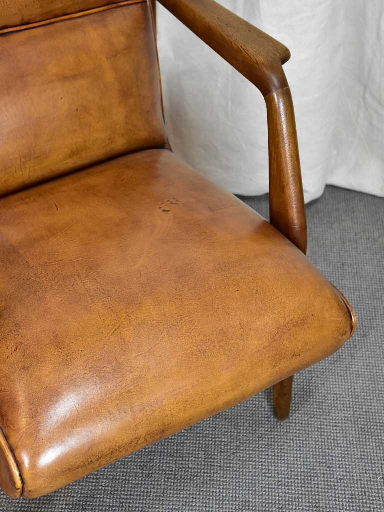 French mid century leather armchair
