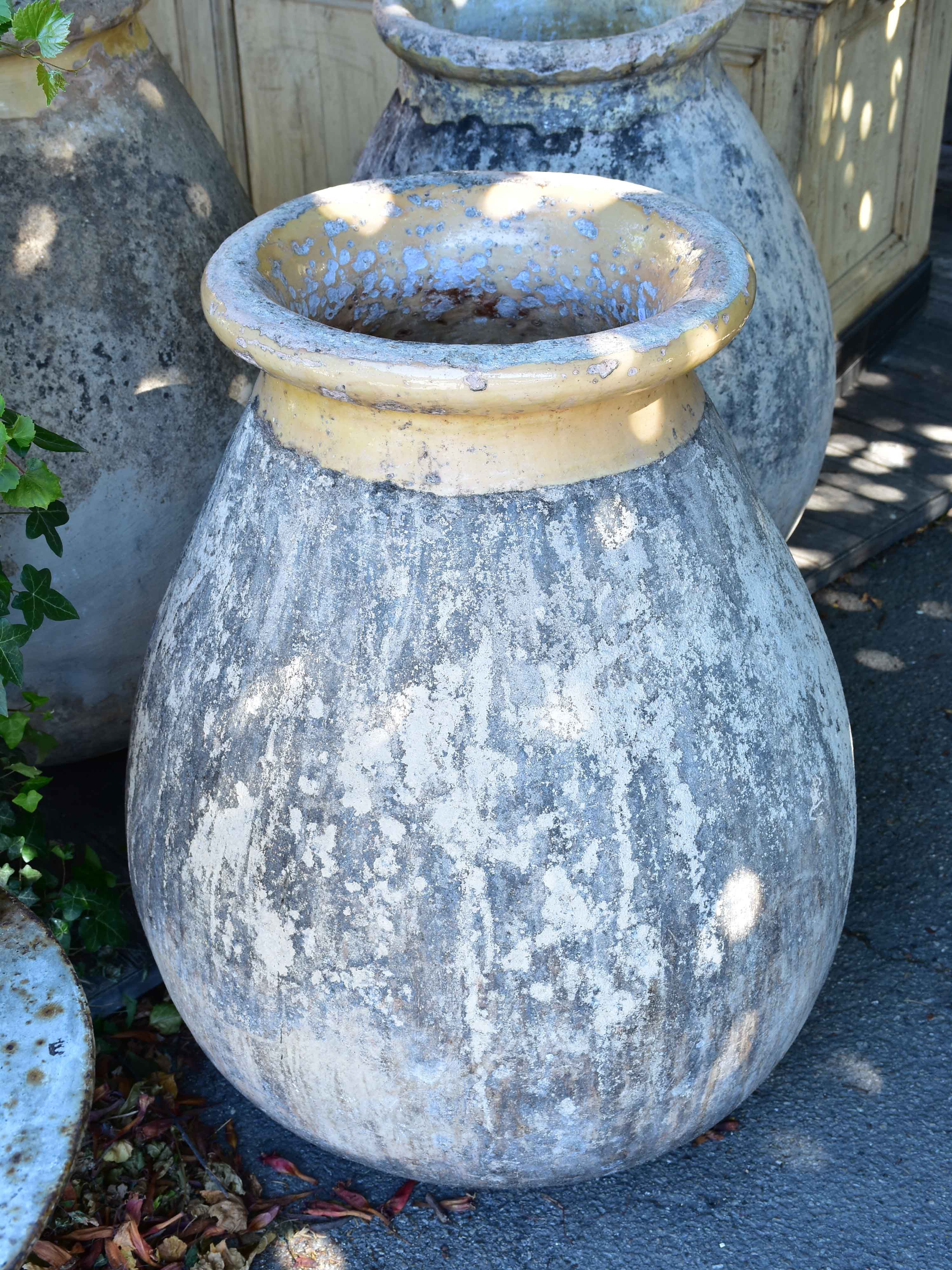 Large 19th century French biot jar with creamy / apricot colour glaze