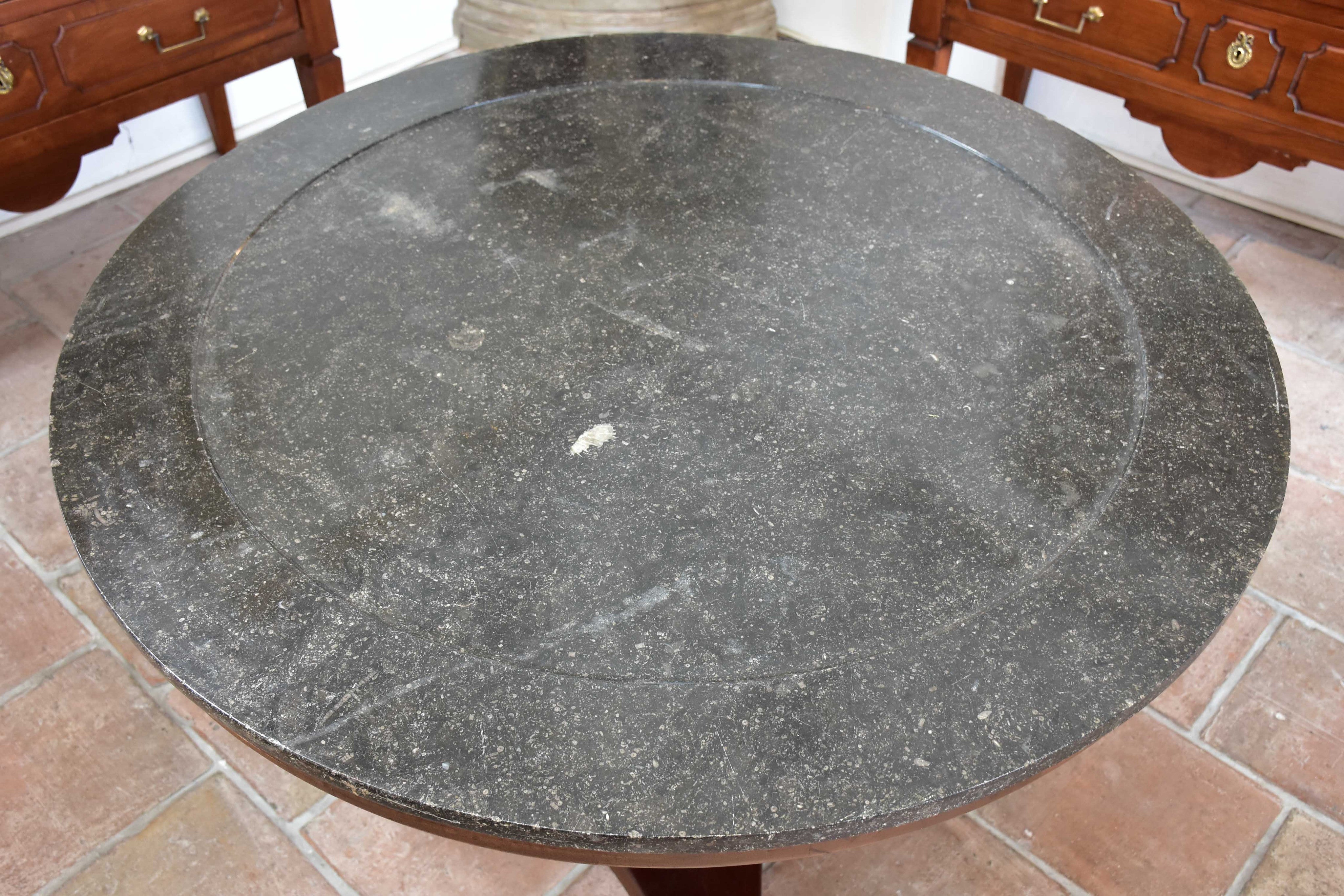 Round French Empire marble and mahogany table