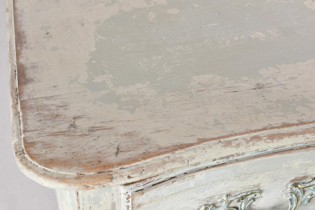 Regional 3 drawer commode, 19th century, distressed pale blue patina 47¾""