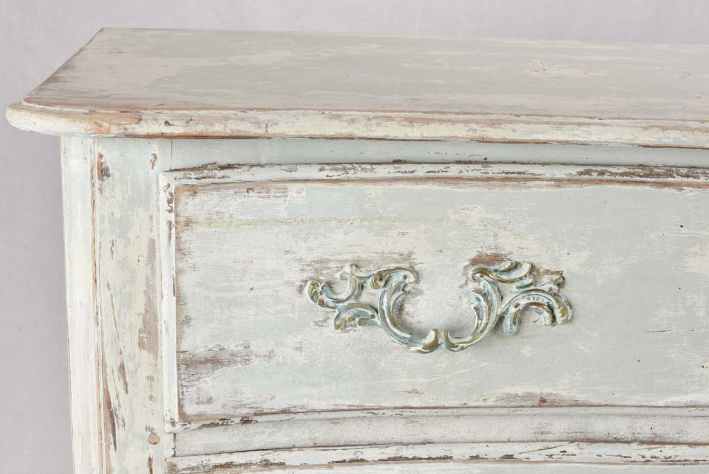 Regional 3 drawer commode, 19th century, distressed pale blue patina 47¾""