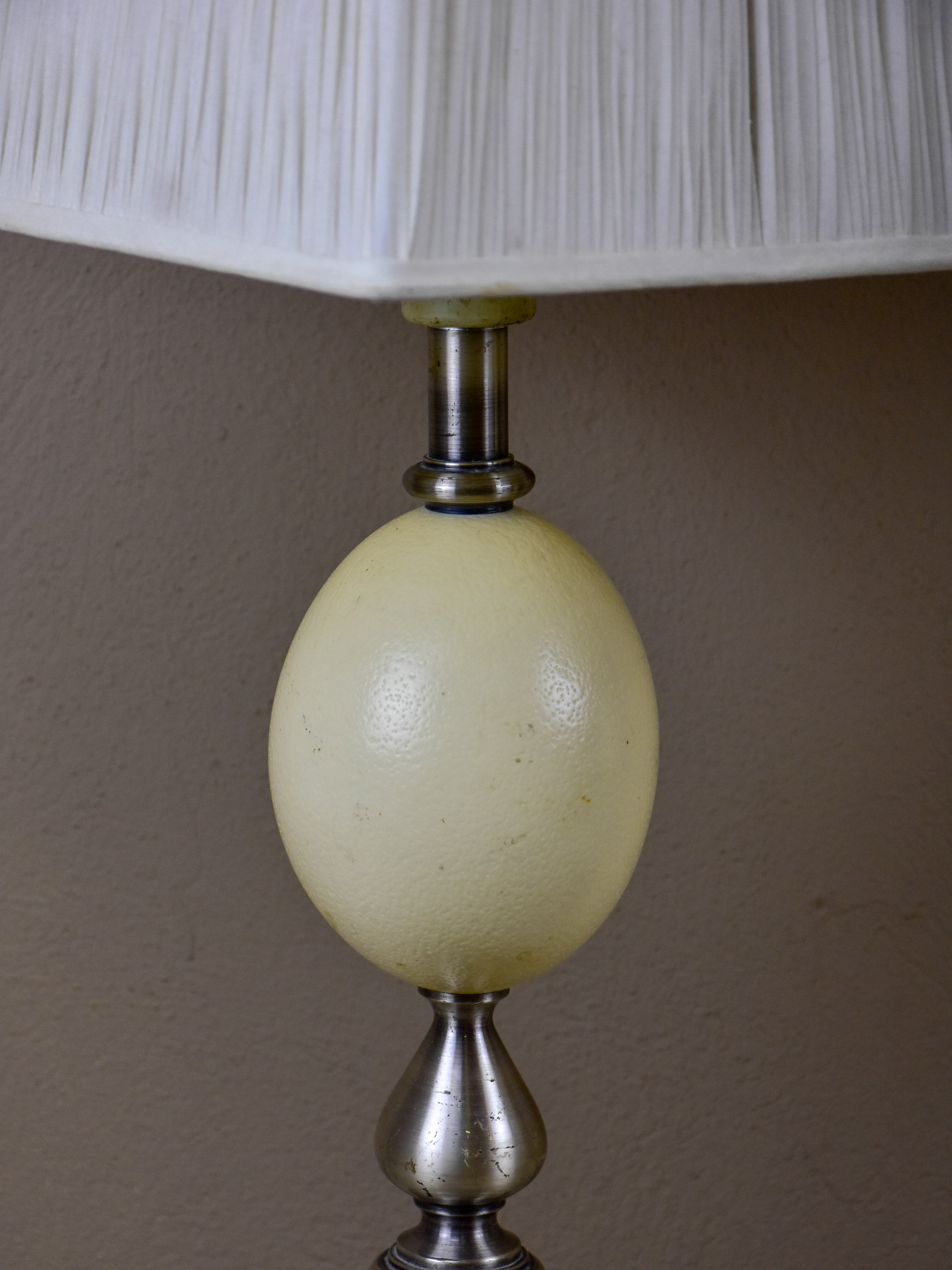 Pair of ostrich egg lamps with square lampshades