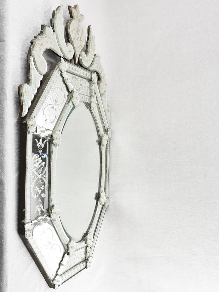 1950s octagonal crested Venetian mirror 44"