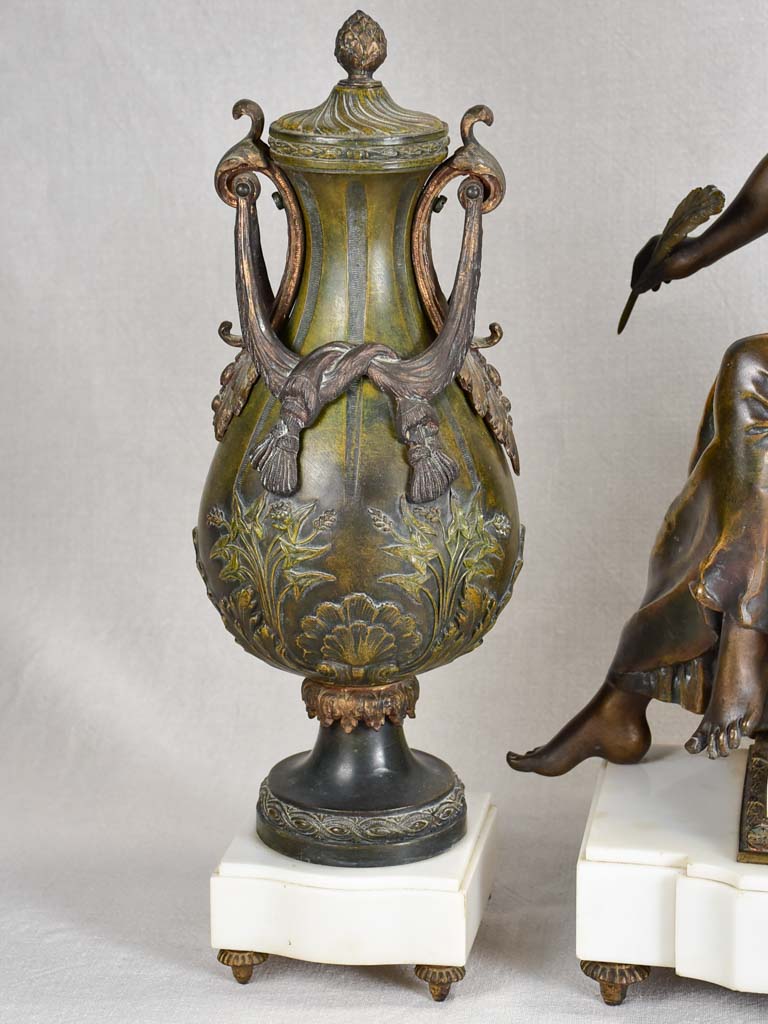 Napoleon III mantle clock with matching ornamental urns