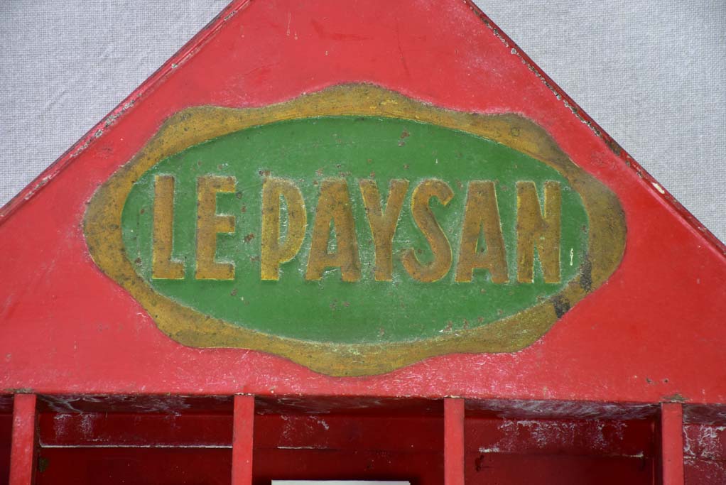 Paysan seed display from the 1940's /50's with red patina and pitched roof 19¼"