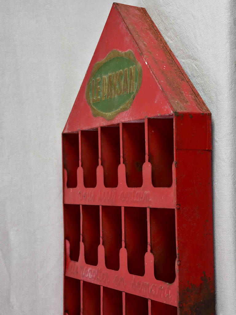 Paysan seed display from the 1940's /50's with red patina and pitched roof 19¼"
