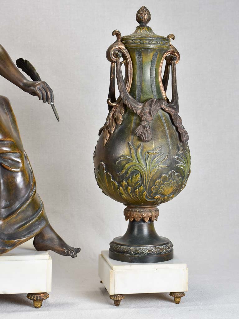 Napoleon III mantle clock with matching ornamental urns