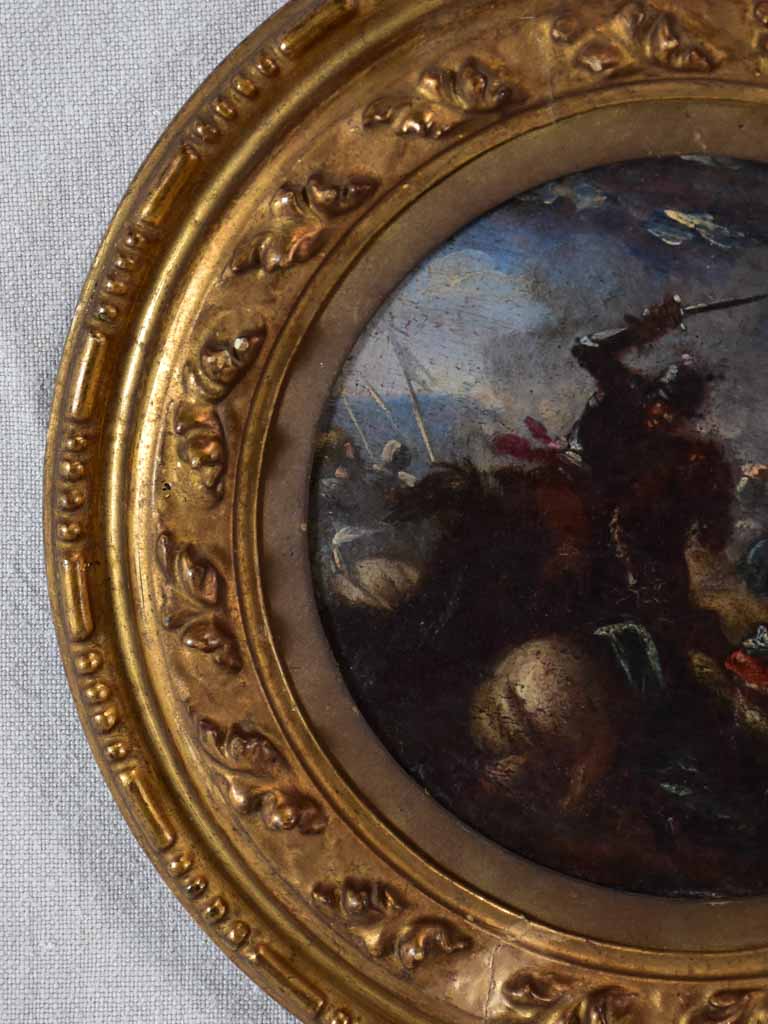 Small round painting of a battle - Jacques Courtois (1621 - 1676) - oil on board 11"