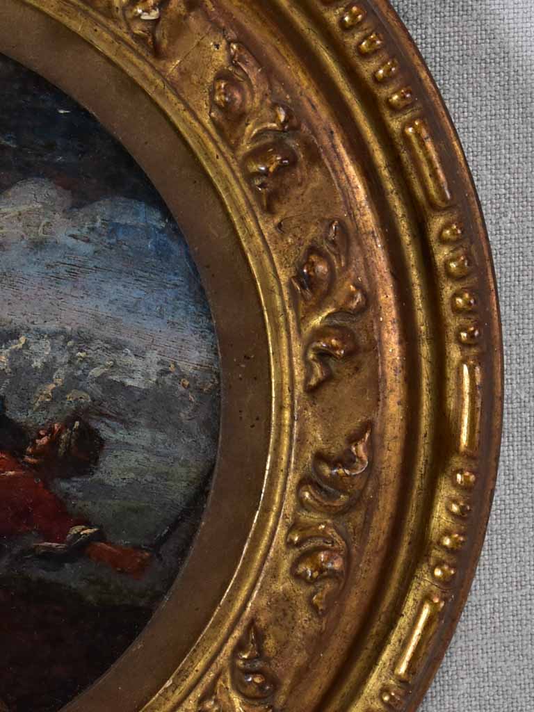 Small round painting of a battle - Jacques Courtois (1621 - 1676) - oil on board 11"