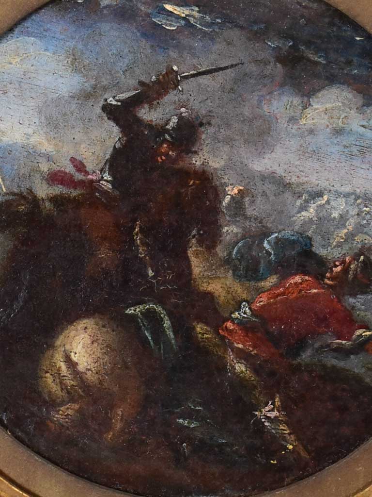 Small round painting of a battle - Jacques Courtois (1621 - 1676) - oil on board 11"