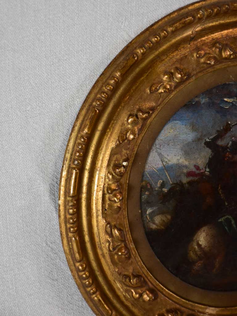 Small round painting of a battle - Jacques Courtois (1621 - 1676) - oil on board 11"