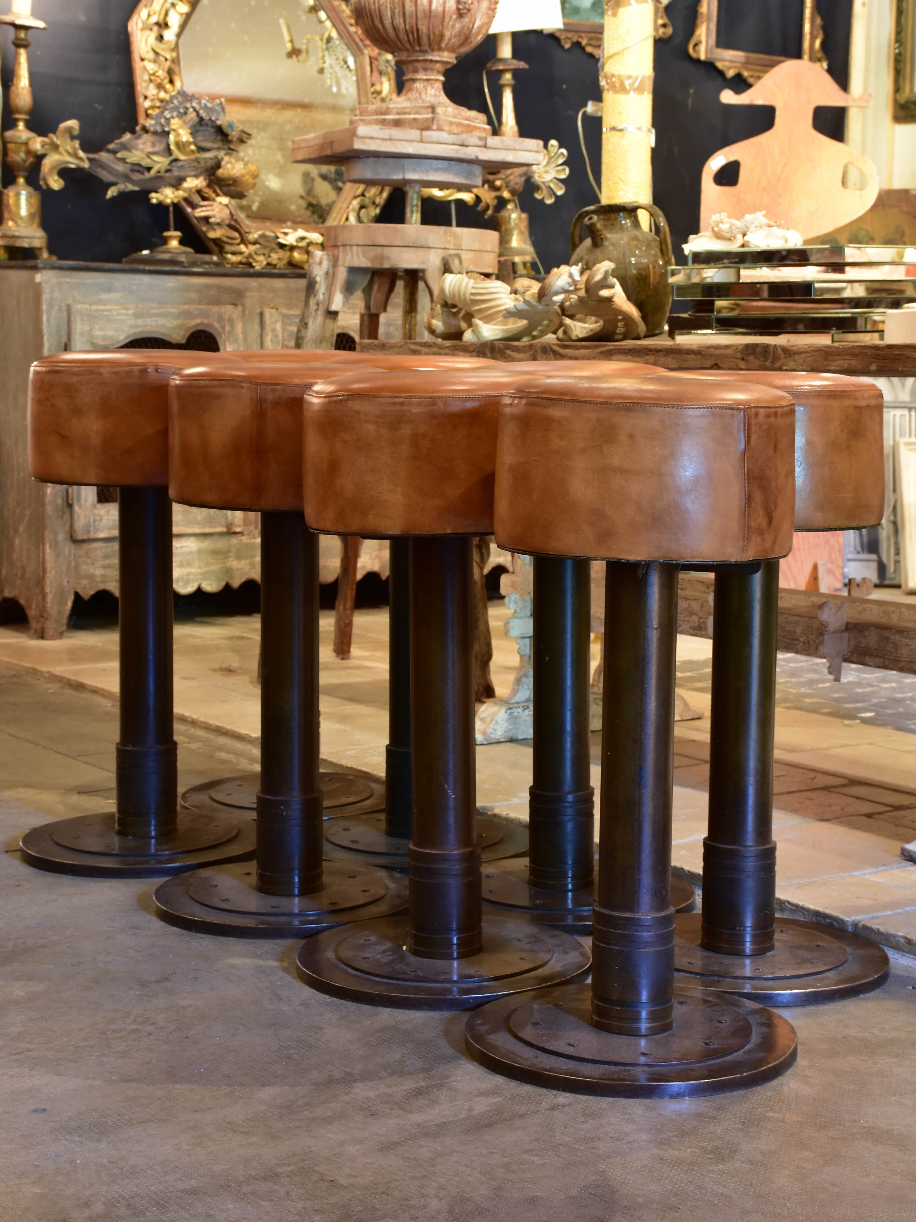 Vintage French leather barstools