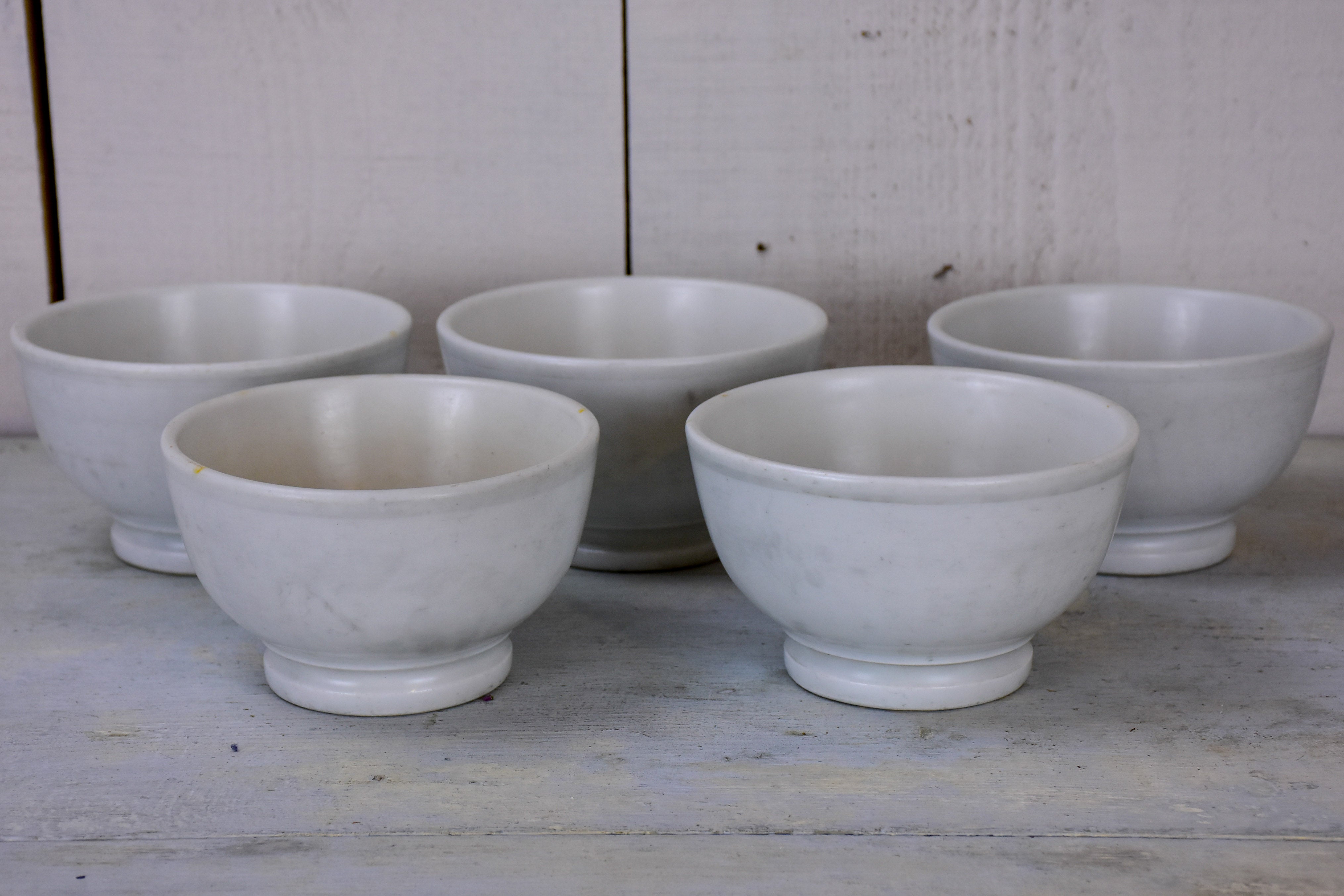 Five antique French Pillivuyt breakfast bowls - white