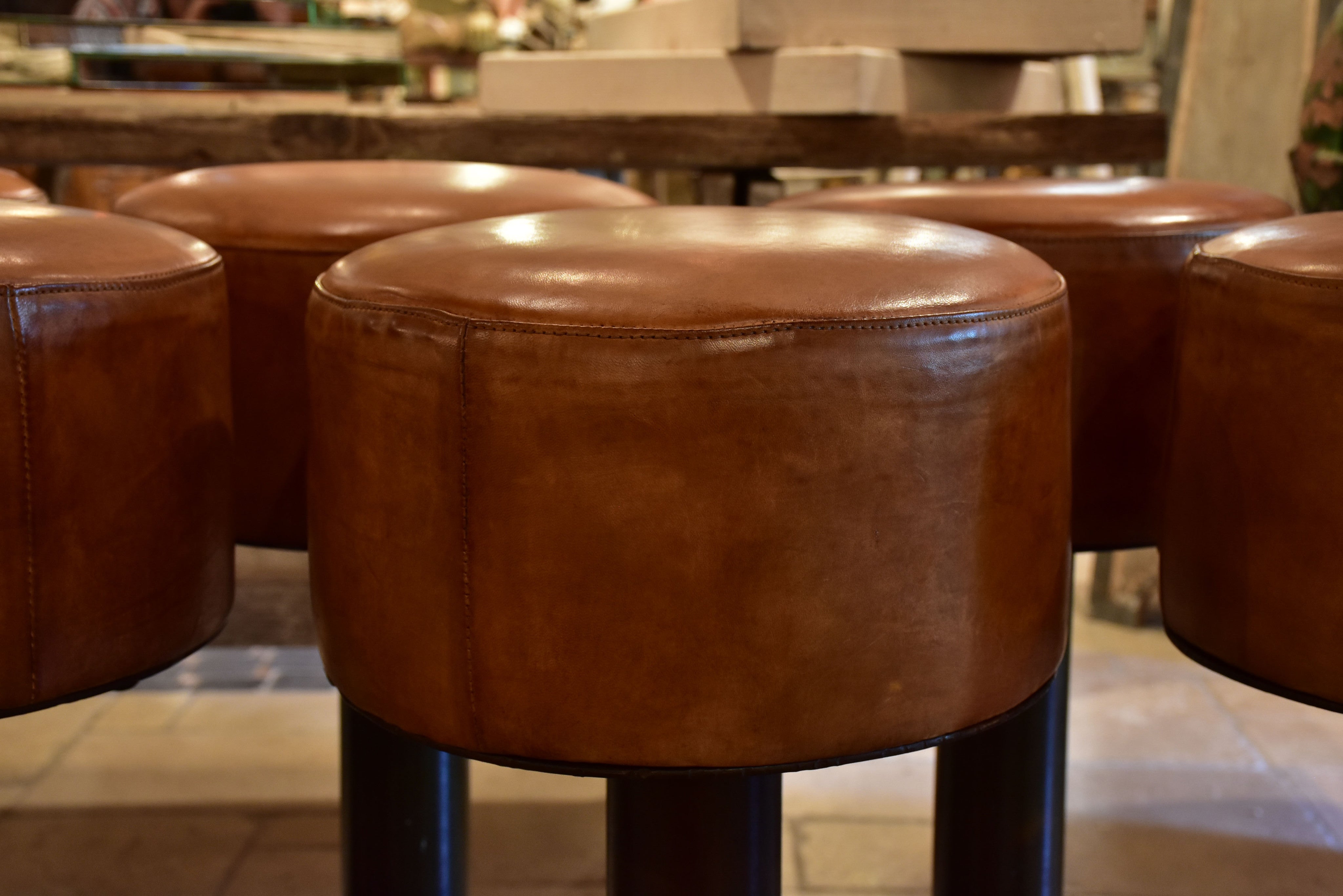 Vintage French leather barstools