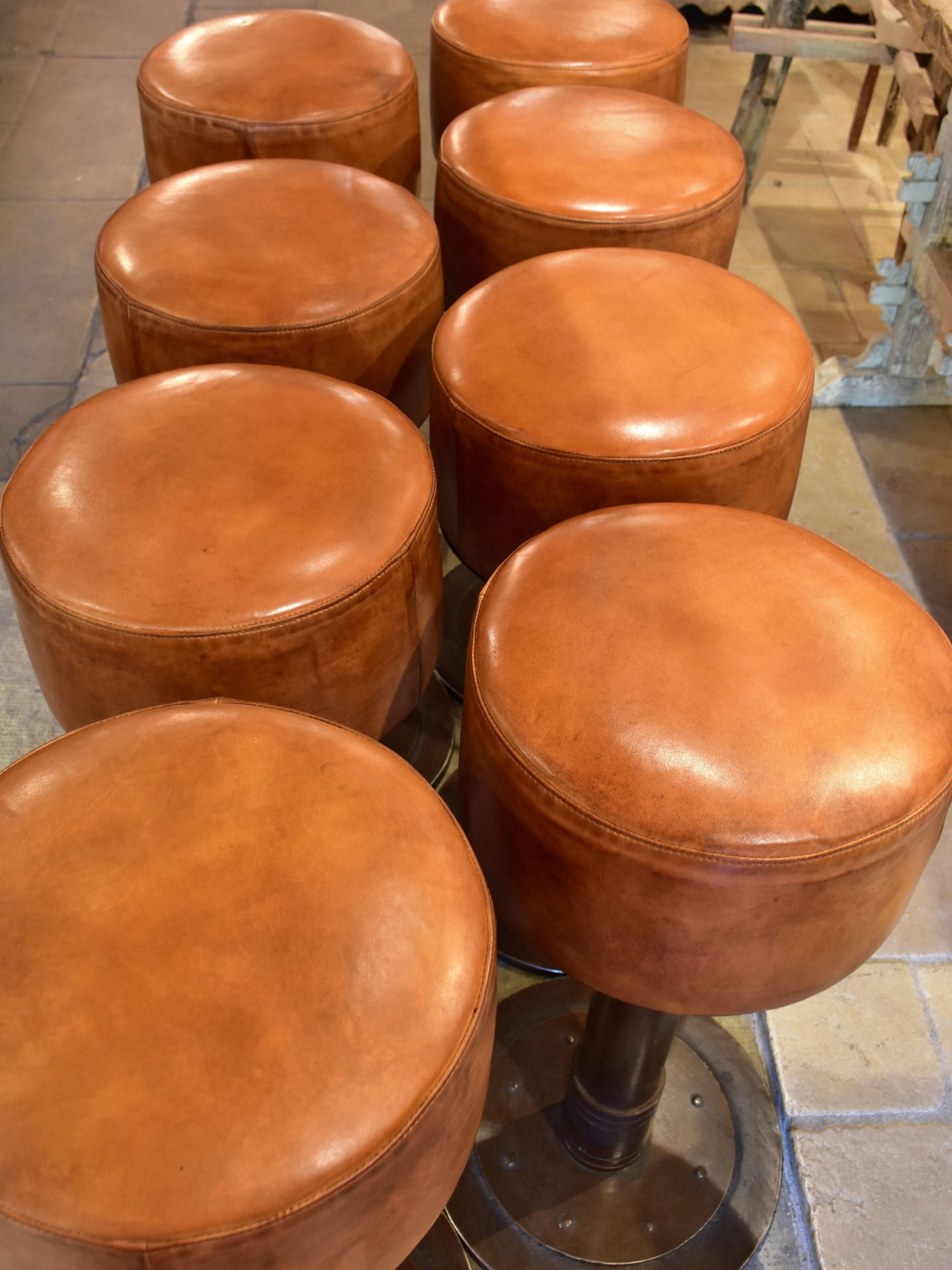 Vintage French leather barstools