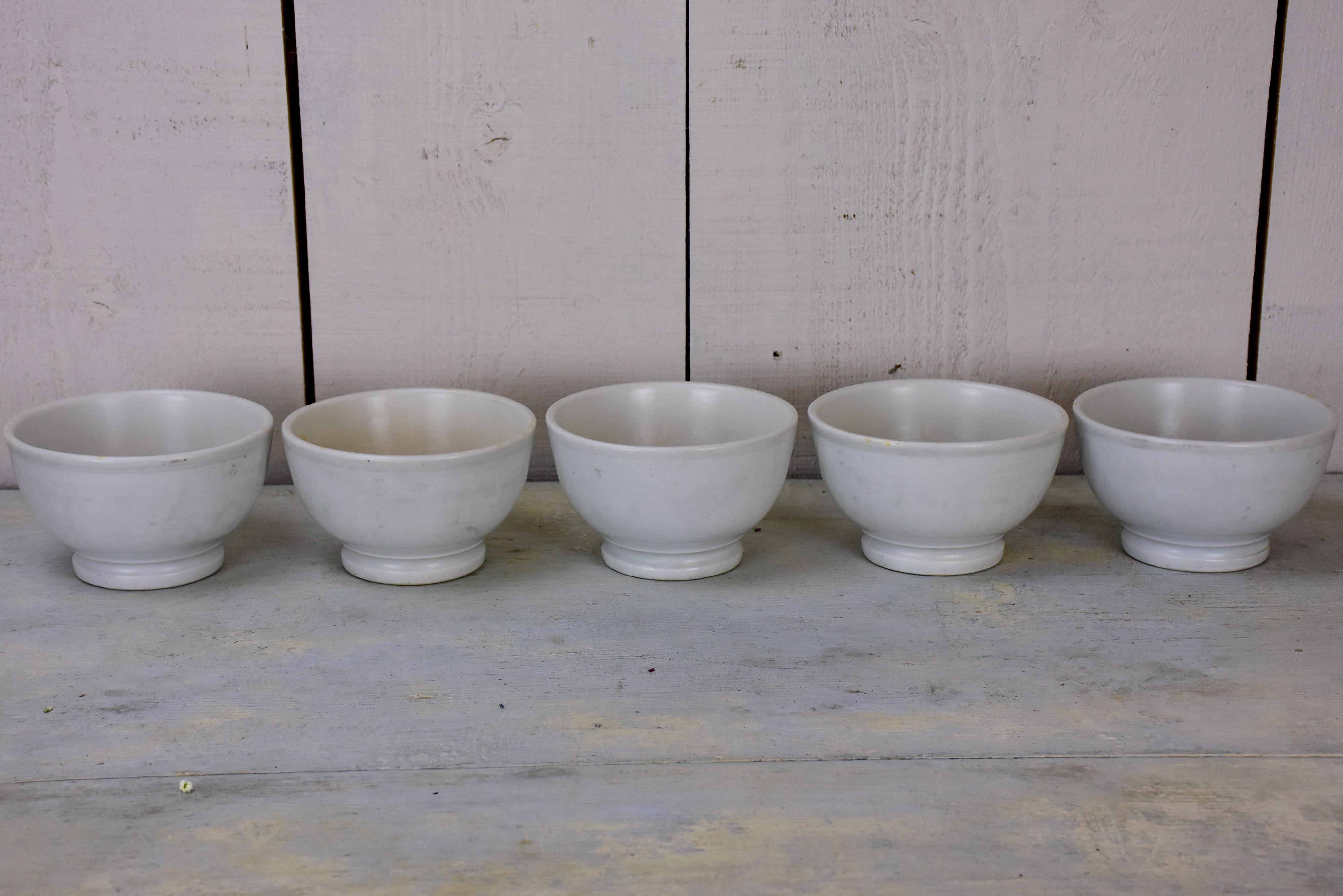 Five antique French Pillivuyt breakfast bowls - white