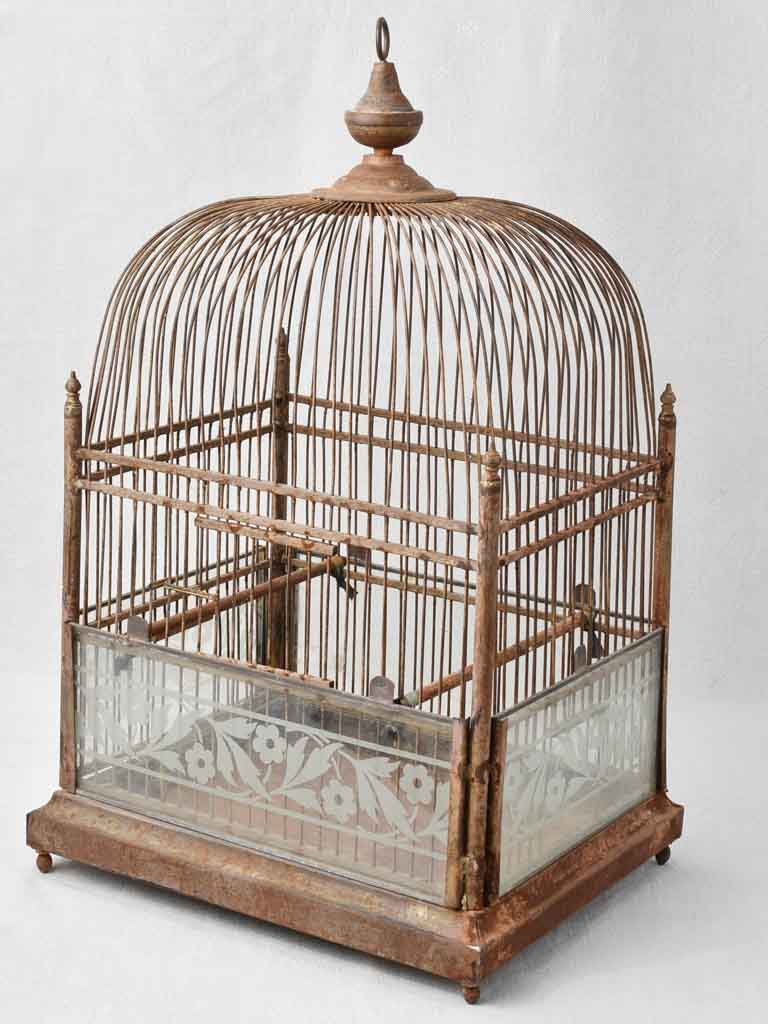 Antique French birdcage w/ glass 24¾"