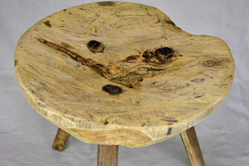 Antique French primitive milking stool - chestnut