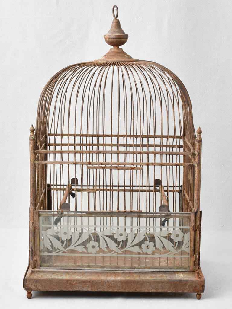 Antique French birdcage w/ glass 24¾"