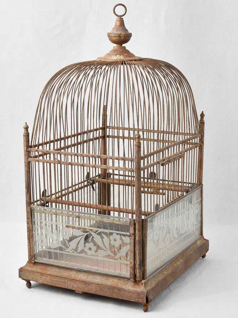 Antique French birdcage w/ glass 24¾"