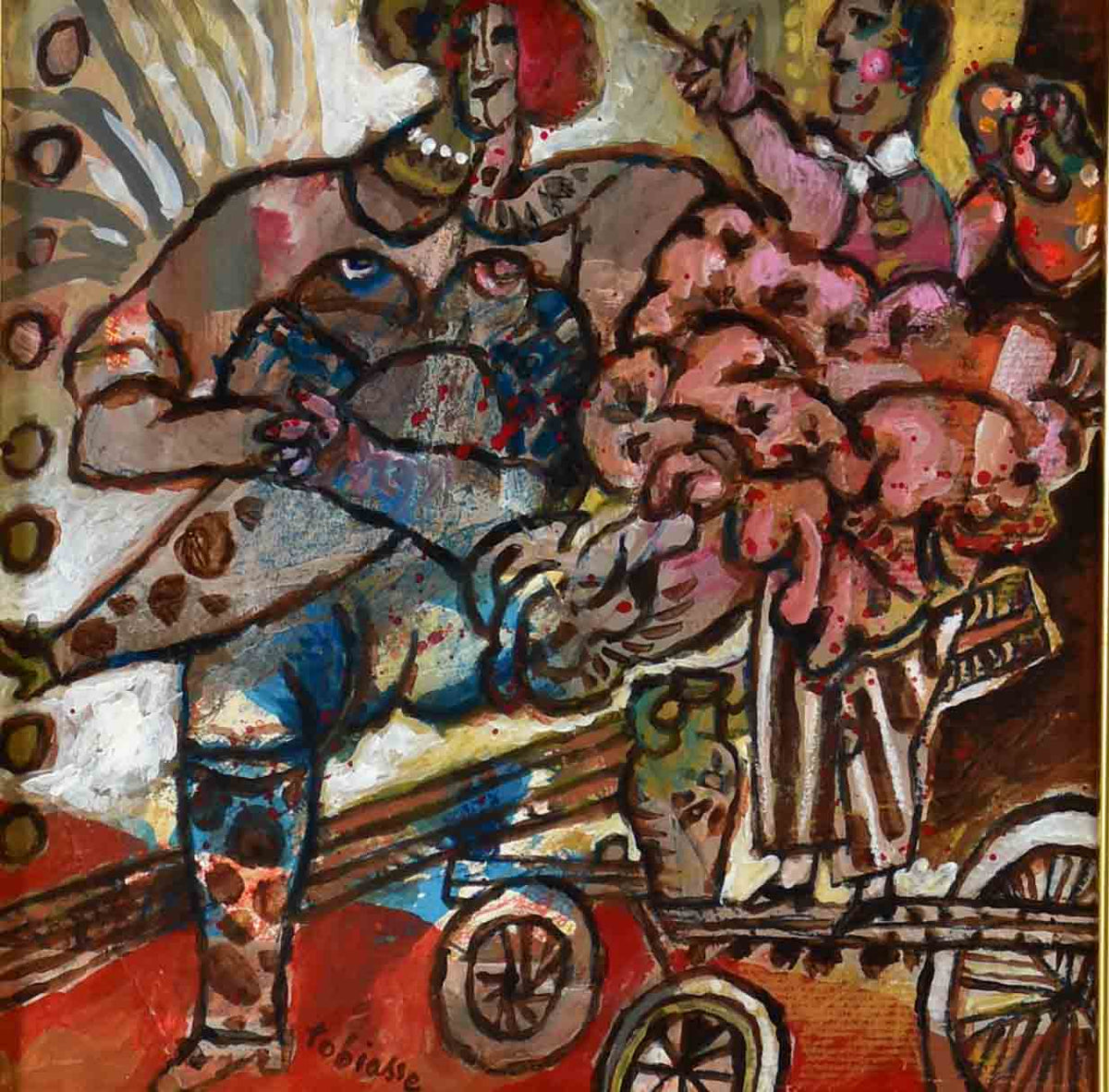 Mixed media gouache collage by Theo Tobiasse (1927-2012) titled Artistes Muses et Volupté 22½" x 22½"
