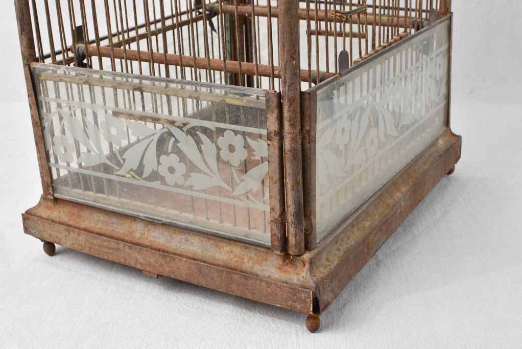Antique French birdcage w/ glass 24¾"