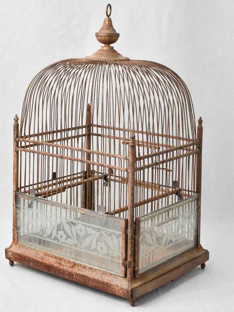 Antique French birdcage w/ glass 24¾"