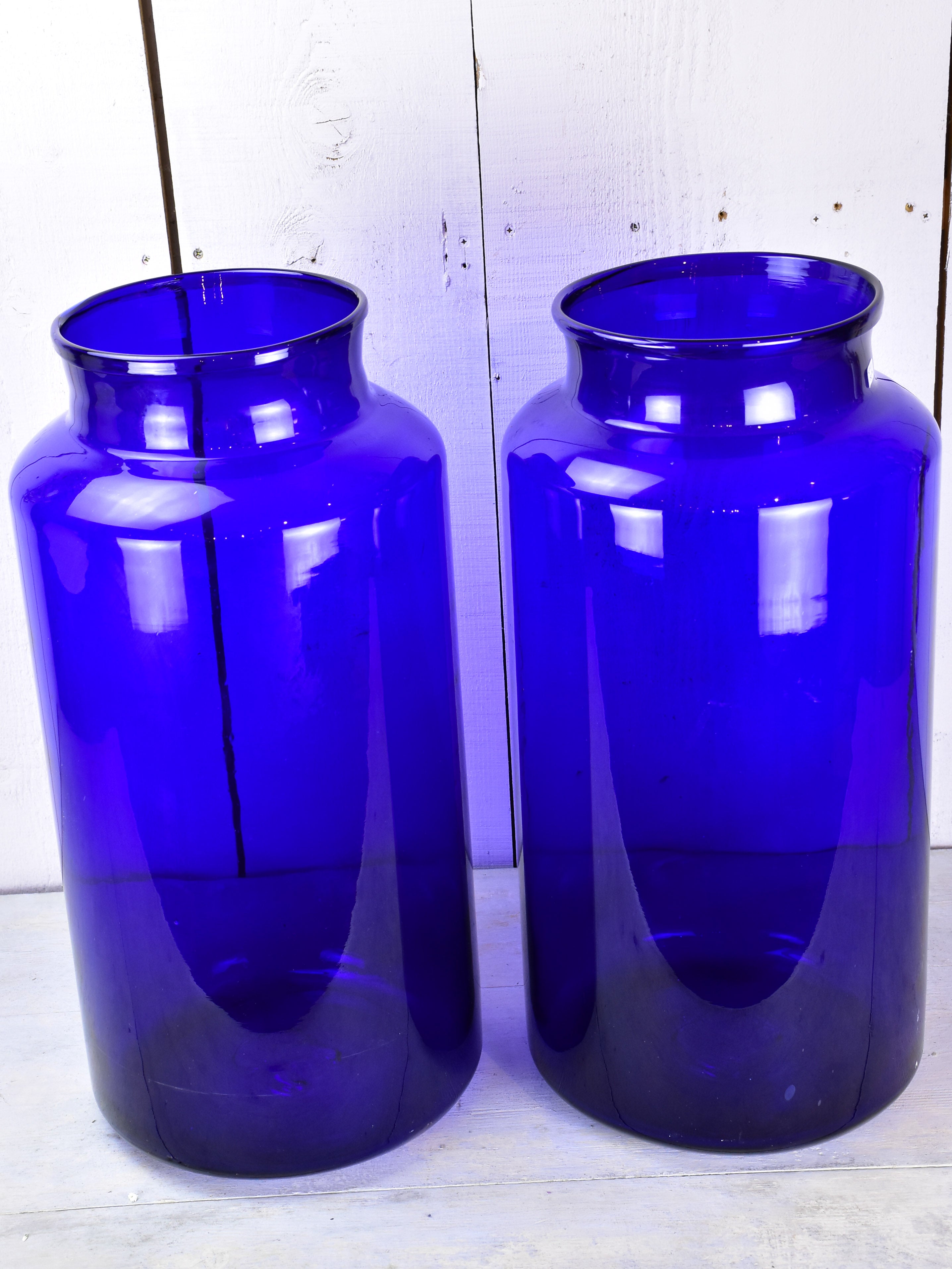 Pair of extra-large cobalt blue glass jars / vases