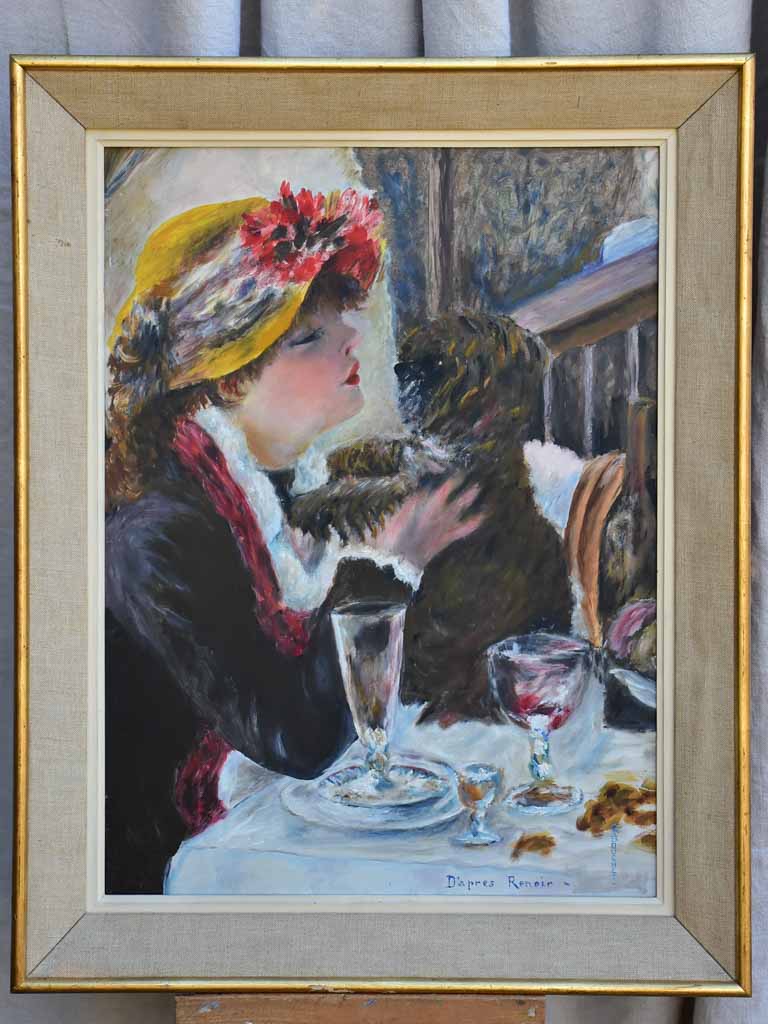 RESERVED JS - Mid century painting - interpretation of Luncheon of the Boating Party, Renoir 21¼ x 27¼""