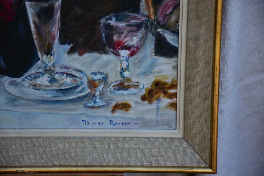 RESERVED JS - Mid century painting - interpretation of Luncheon of the Boating Party, Renoir 21¼ x 27¼""