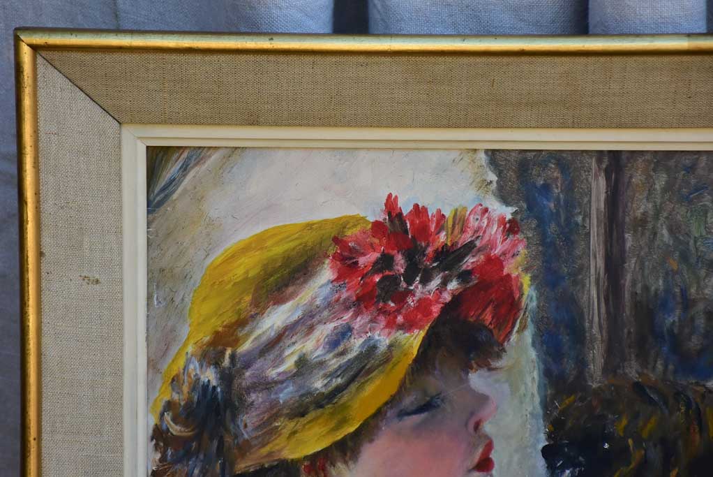 RESERVED JS - Mid century painting - interpretation of Luncheon of the Boating Party, Renoir 21¼ x 27¼""