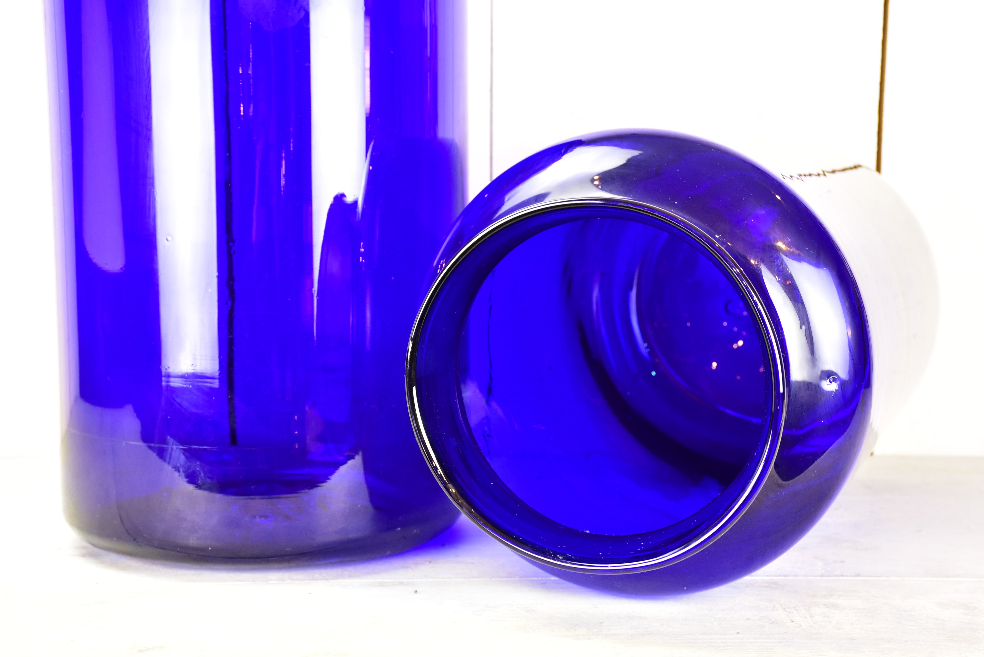 Pair of extra-large cobalt blue glass jars / vases